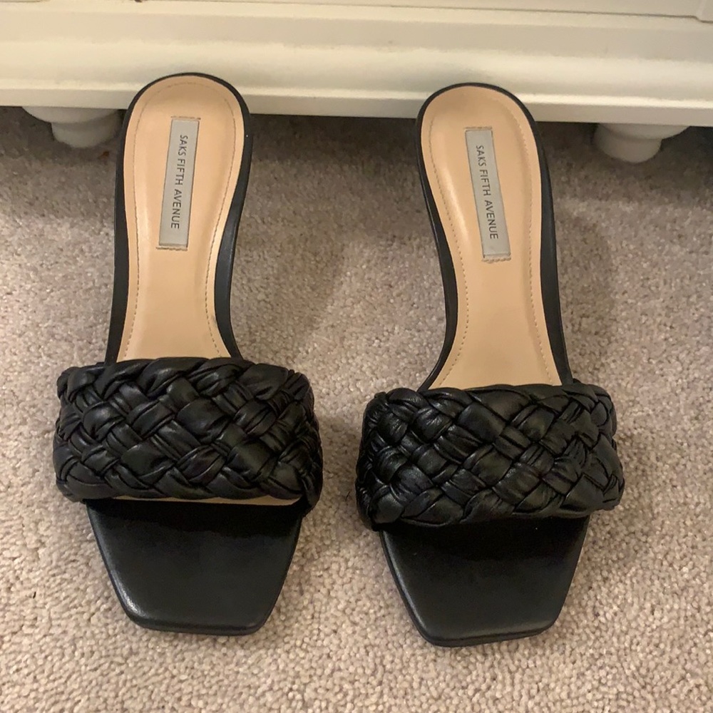 Saks Fifth Avenue Black Braided Heels